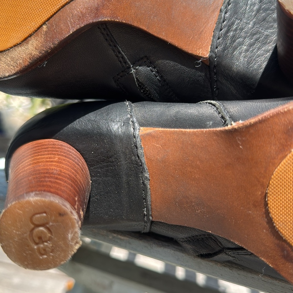 UGG “Carolina” Gorgeous Black Leather Heeled Zip up Boots With Straps size 9! - Picture 9 of 15